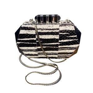 Rebecca Minkoff Hex Minaudiere leather Clutch Crossbody Evening Bag Black‎ White